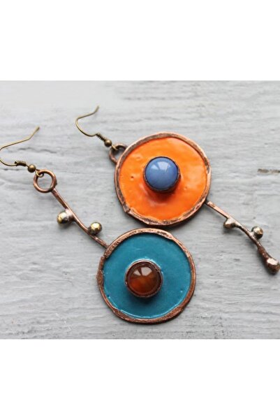 Choice أقراط متدلية مطلية بالمعدن البرونزي E1333-2 للنساء من حجر برتقالي أزرق...