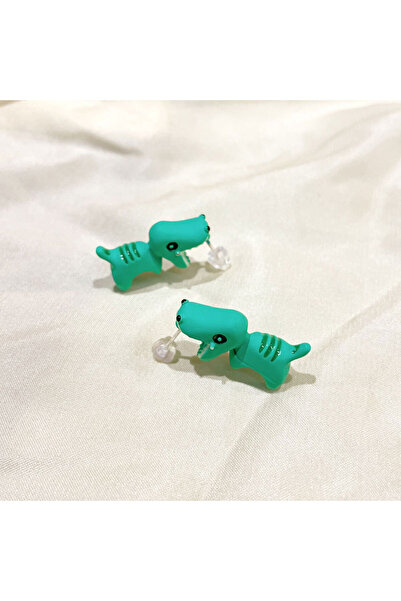 Choice أقراط أذن مرصعة برسومات الديناصور الأخضر، قطعتان/زوج واحد، على شكل حيو...