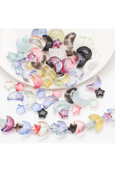 Choice4 60pcs mix 60Pcs Mixed gradient Color Crystal Glass Star Moon Loose Be...
