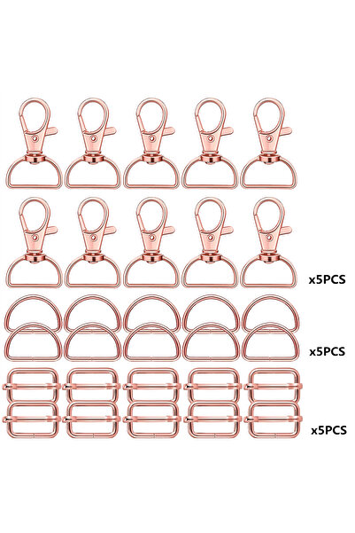 Choice 15 قطعة وردية اللون، مجموعة من 15 مشبك دوار على شكل حلقة D ومشبك منزلق، خطاف سريع لسلسلة المفاتيح، خطاف مشبك D K