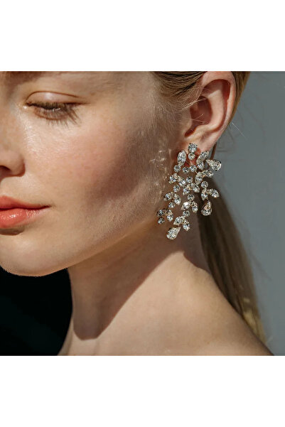 Choice Silver Plated Luxury Flower Shape Cubic Zirconia Leaf Dangle Earrings for Women Exquisite Chandelier