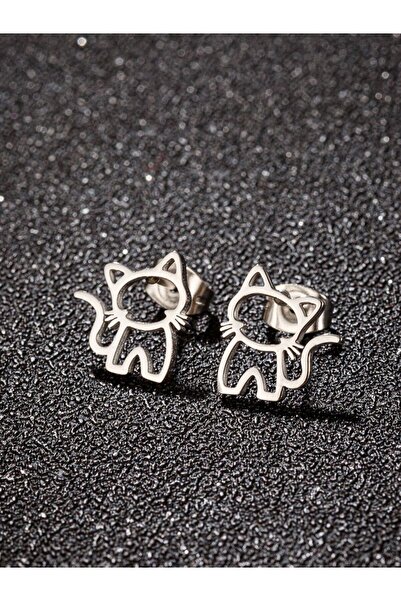 Choice GED690S 1 Pair Cute Cat Stainless Steel Stud Earrings for Mens Womens ...