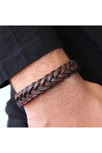 Choice سوار جلدي مضفر بني اللون بطول 17-24 سم للرجال، سوار جلدي ريفي للرجال، ...