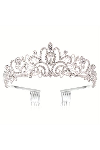 Choice تاج من الكريستال الفضي مع مشط من أحجار الراين لحفلات الزفاف وعصابة رأس...