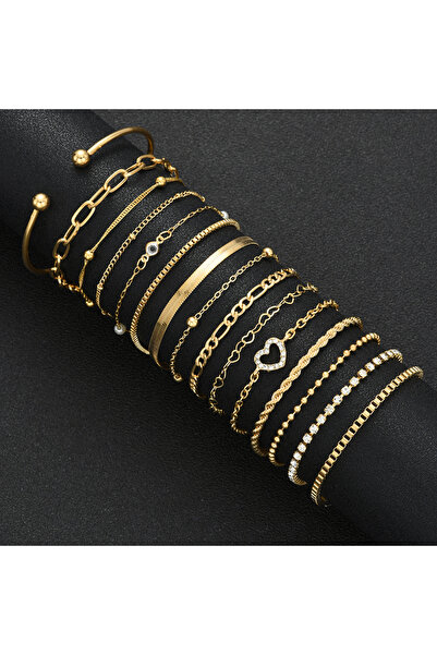 Choice KV6557801HB 15pcs Elegant Heart Crystal Bracelet Set for Women Vintage Minimalist Multi-Element Twis