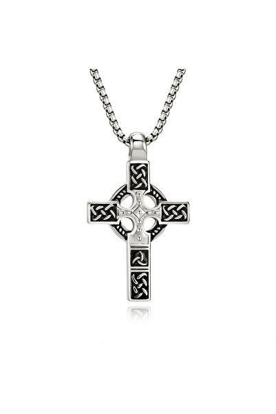 Choice قلادة على شكل صليب من الفولاذ المقاوم للصدأ 316L بسلسلة عتيقة بطول 60 سم للرجال بتصميم عقدة سلتيك نورديك