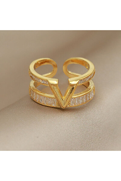 Choice خاتم قابل للتعديل Q0609-G-Ring كلاسيكي من الكريستال على شكل حرف V للنس...