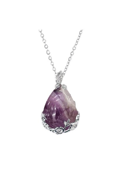 Choice قلادة من حجر الجمشت الطبيعي على شكل قطرة ماء، مع بلورات طاقة شفاء الري...