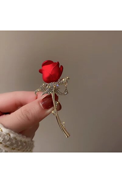 Choice دبابيس زهرة الورد الأحمر باللون الذهبي الأحمر للنساء أنيقة رائعة لامعة...