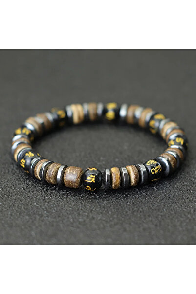 Choice سوار رجالي من الخشب الطبيعي من حجر بوذا العتيق من الدرجة الأولى مع خرز...