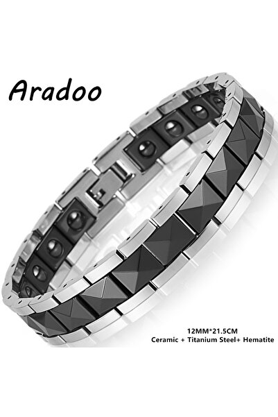 Choice B-TC016B ARADOO سوار من السيراميك والتيتانيوم بتصميم هرمي للرجال، سوار من الهيماتيت المغناطيسي J