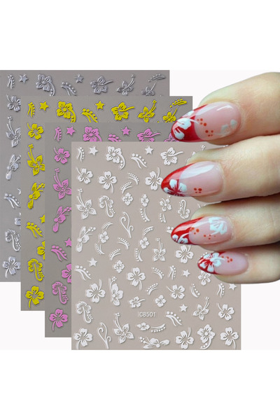 Choice 4 قطع 4 ملصقات أظافر ثلاثية الأبعاد على شكل زهرة الكركديه باللون الأبي...