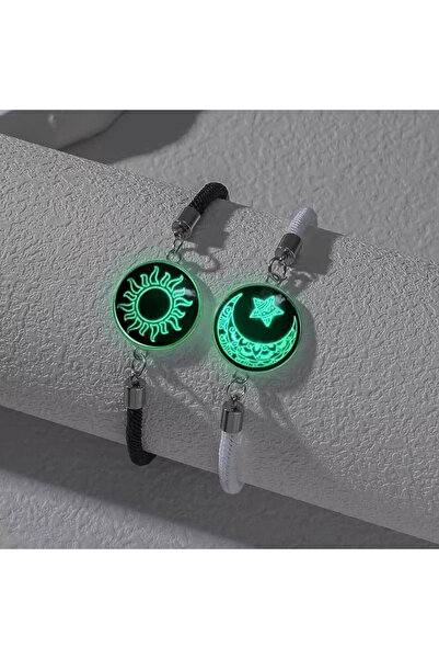 Choice Black-white 2pcs Luminous Sun Moon Braided Bracelets for Lovers Adjust...