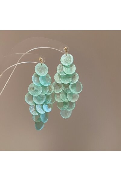 Choice قرط أذن دائري من الصدف بتصميم بوق أزرق على شكل عطلة على شاطئ البحر للف...