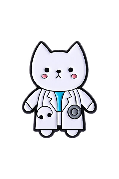 Choice النمط 1 دبابيس مينا لقطط لطيفة على شكل طبيب، قطة كرتونية ترتدي معطف الطبيب وسماعة الطبيب، حيوان دكتور