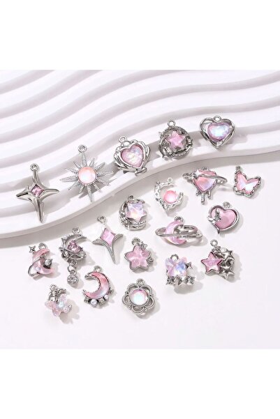 Choice M76 5 قطع Y2k نجمة وردية فراشة قمر قلب تطعيم مينا قلادات جميلة حلوة را...