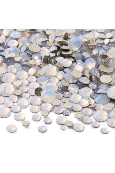 Choice أحجار الراين المسطحة الزجاجية ذات القاعدة الذهبية من الأوبال الأبيض، 1...