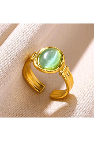 Choice خواتم أوبال بيضاوية عتيقة قابلة للتغيير الحجم JZ5617G-2 للنساء باللون الذهبي من الفولاذ المقاوم للصدأ قابلة للتعديل طبيعية