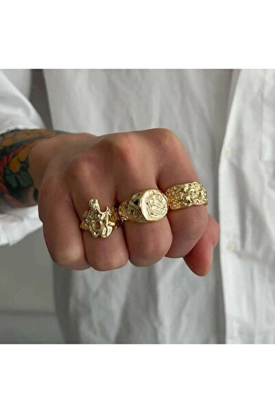 Choice مجموعة من 3 خواتم مفتوحة من الذهب من Ingemark بتصميم غير منتظم للرجال،...