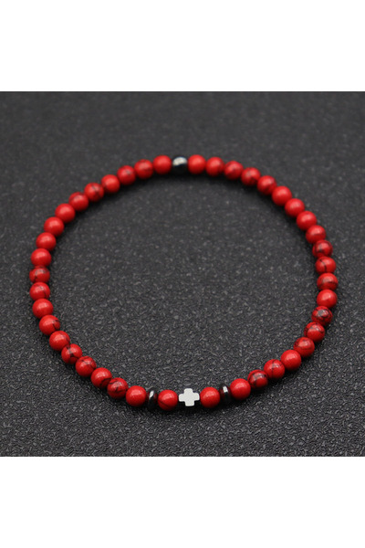 Choice سوار رجالي من حجر الفيروز الأحمر، متوفر بستة ألوان، خرز 4 مم، مزين بحج...