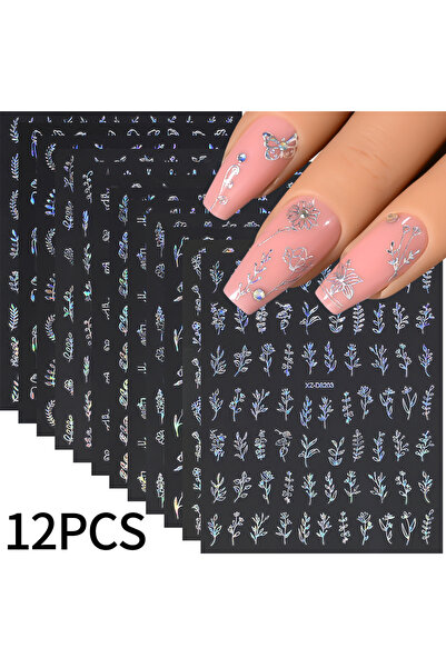 Choice ملصقات أظافر فنية على شكل أوراق زهور ذهبية رائعة ثلاثية الأبعاد من ليز...