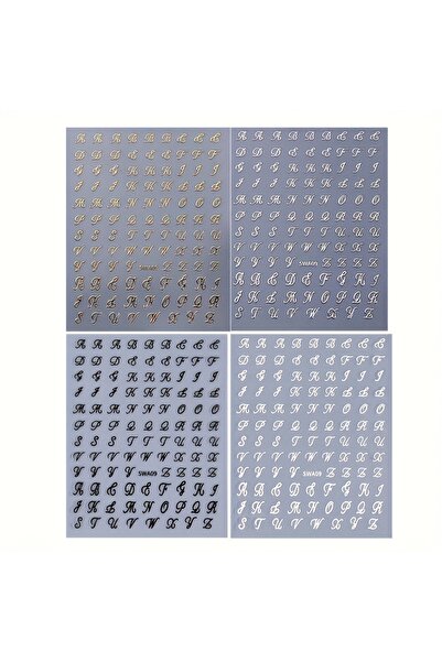 Choice 4 ورقات من ملصقات الأظافر ذات الحروف الإنجليزية القديمة، 4/8 ورقة، تصميم فني للأظافر ذاتي اللصق ثلاثي الأبعاد، باللونين الأسود والأبيض