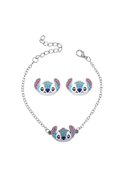 Miniso SL770-ES1039 سوار وقلادة وأقراط بتصميم رسوم متحركة من ديزني بتصميم غرزة كرتونية إبداعية من أحجار الراين