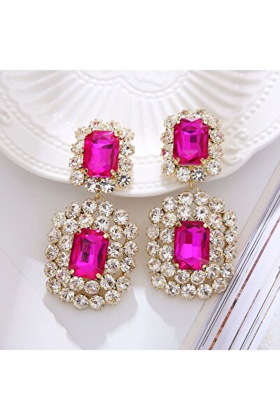 Choice أقراط متدلية من الذهب الوردي الفاخر من الكريستال الأسود اللامع بتصميم ...