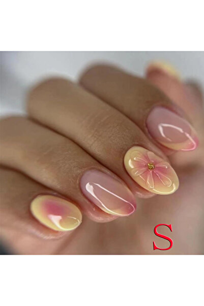 Choice أرجواني y2k 10 قطع أظافر صناعية قصيرة من اللوز الفرنسي بتصميم زهرة ثلا...