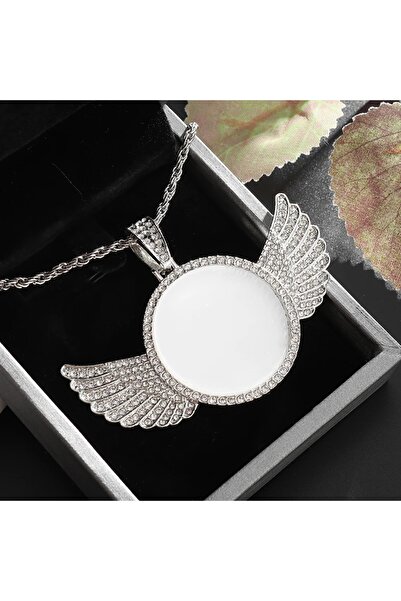 Choice AL20353- قلادة تذكارية فضية أنيقة بأجنحة ملاك ومرآة من الكريستال الجلي...