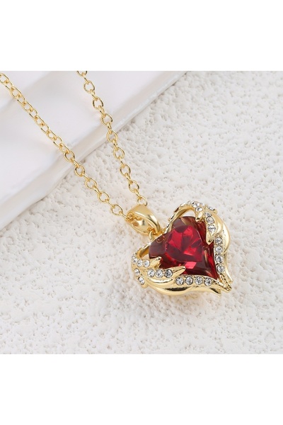 Choice YC5091-1 قلادة نسائية فاخرة على شكل قلب من الزركون الأحمر بتصميم أجنحة...