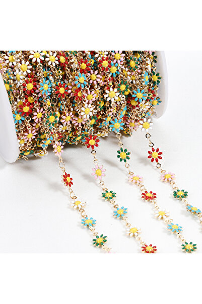 Choice 7mm Mix-KC Gold 1Meter Drop Oil Enamel Double-sided Daisy Flower Chain...