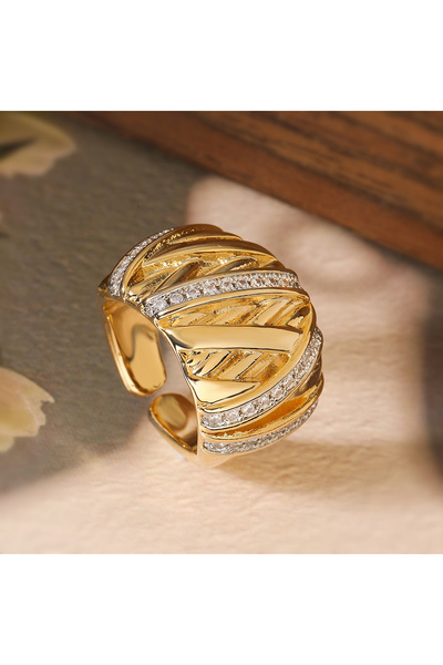 Choice خاتم فاخر قابل للتعديل من طراز F، مطلي بالذهب عيار 14 قيراطًا، مرصع با...