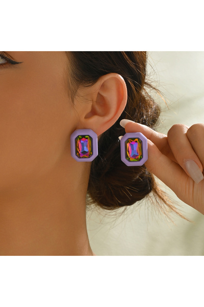 Choice purple Square Stud Earrings for Women Fashion Geometric Vintage Colorf...