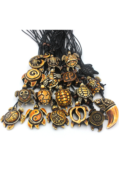 Choice قلادات سلاحف بحرية بنية عشوائية، 12 قطعة/مجموعة، مصنوعة من عظام تقليد ...