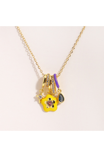 Choice قلادة على شكل زهرة ذهبية مقاومة للماء من الفولاذ المقاوم للصدأ ملونة ع...