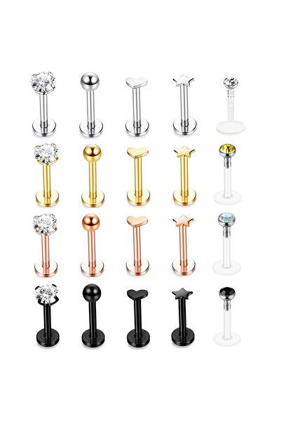 Choice مجموعة من 20 قطعة مختلطة 1.2 × 6 مم 1 قطعة - 20 قطعة أقراط تراجوس من ا...