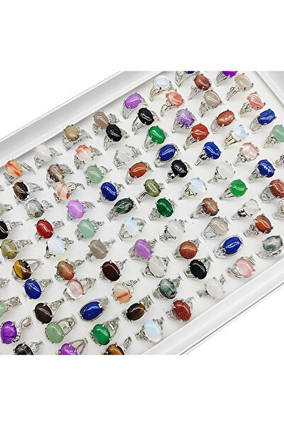 Choice مزيج الحجم (الولايات المتحدة 6-10) 50 قطعة اللون الفضي 20/50 قطعة/الوحدة الجملة الفاخرة مزيج نمط الحجر الطبيعي إصبع Ri