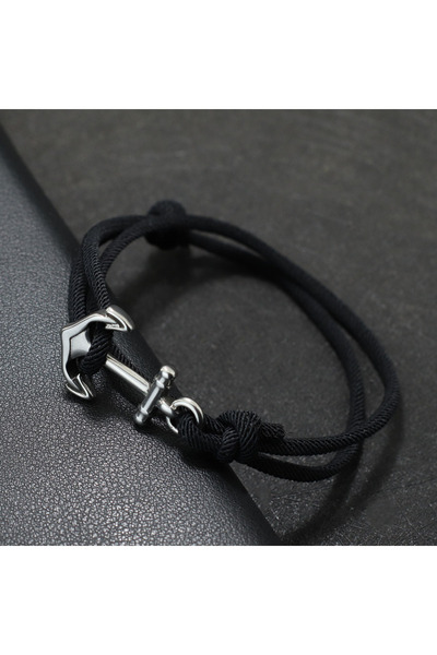 Choice سوار رجالي أسود على شكل مرساة بتصميم بحري مصنوع يدويًا وقابل للتعديل، ...