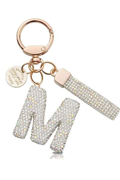 Choice M 26 English Initial Letter Inlaid Rhinestone Advanced Keychain Simple...