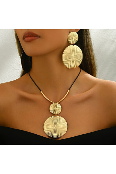 Choice YC4373-1 Fashionable Hip-hop Round Pendant Necklace Earrings Women's S...