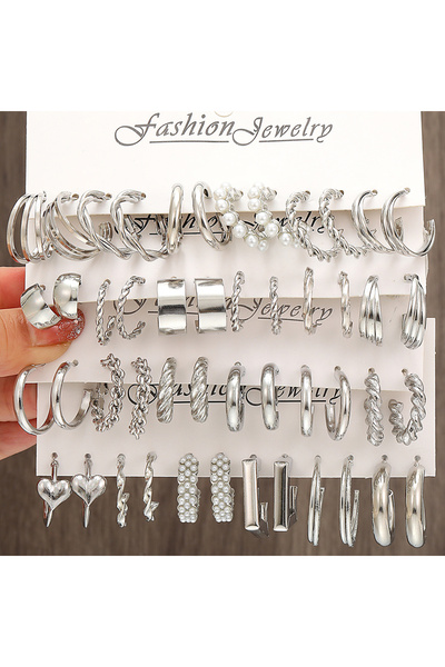 Choice CS5670902HBCF طقم أقراط حلقية ملتوية من اللؤلؤ باللون الفضي مكون من 24...