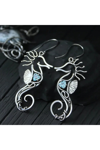 Choice أقراط E597-GUYIN الفضية المعدنية على شكل فرس البحر، أقراط نسائية إبداع...