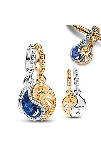 Choice HYC1988 قلادة متدلية من الشمس والقمر قابلة للتقسيم بلونين مطلية بالفضة...
