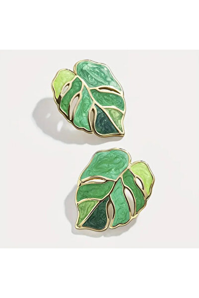Choice أقراط أذن من سبائك معدنية خضراء عيار 18 قيراطًا مجوفة على شكل ورقة شجر...