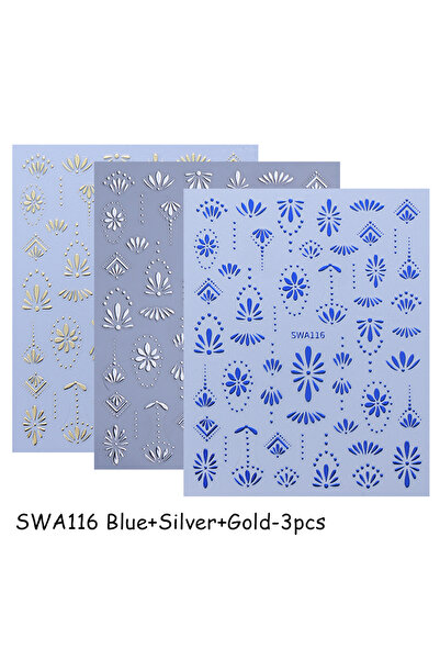 Choice SWA116-3 قطع ملصقات أظافر على الطراز البوهيمي باللون الذهبي والفضي وال...