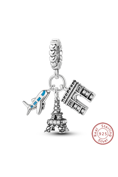 Choice KJC1161 قلادة سفر أصلية من الفضة الإسترلينية عيار 925 على شكل مبنى تار...