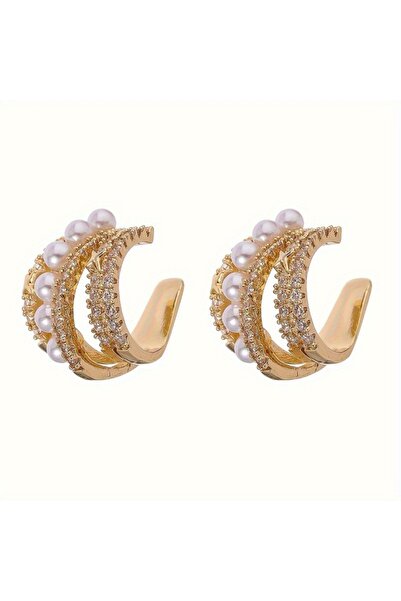 Choice WC5097-1 Pearl Ear Clip Cubic Zirconia C Shape Ear Cuff Metal Clip Ear...