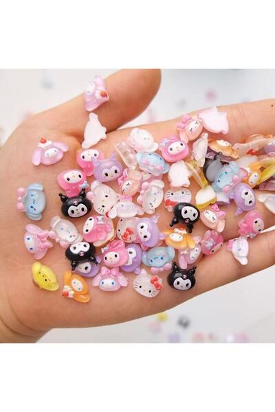 Miniso Mix-100Pcs 100Pcs Cute Kuromi & Hello Kitty Nail Charms - 3D Cartoon Nail Art Decor, Kawaii DIY Nail
