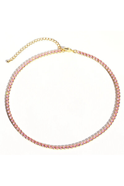 Choice قلادة فاخرة من الزركون المكعب الوردي AAA+ 3 مم، صف واحد لامع، سلسلة تن...